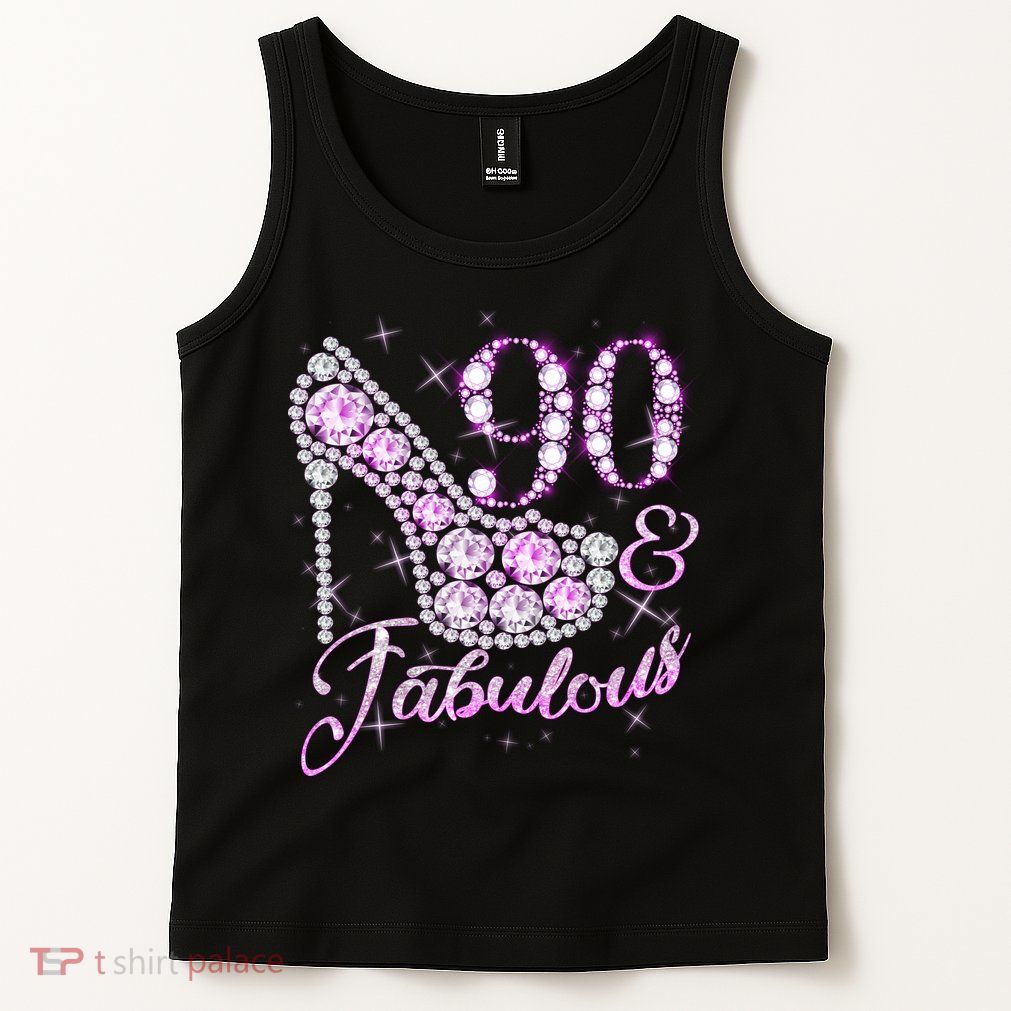 Fabulous & 90 Sparkly Shiny Heel 90th Birthday Tank Top