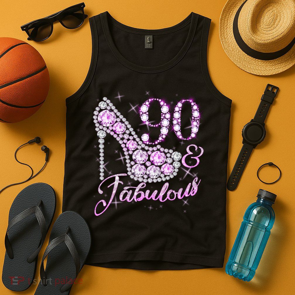 Fabulous & 90 Sparkly Shiny Heel 90th Birthday Tank Top