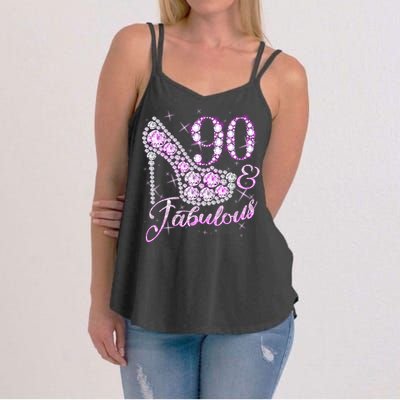 Fabulous & 90 Sparkly Shiny Heel 90th Birthday Women's Strappy Tank