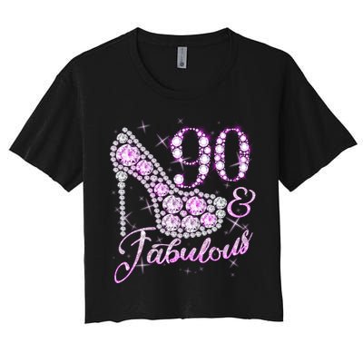 Fabulous & 90 Sparkly Shiny Heel 90th Birthday Crop Top