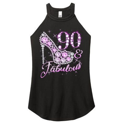 Fabulous & 90 Sparkly Shiny Heel 90th Birthday Women's Perfect Tri Rocker Tank