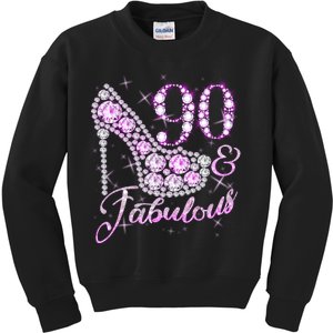 Fabulous & 90 Sparkly Shiny Heel 90th Birthday Kids Sweatshirt