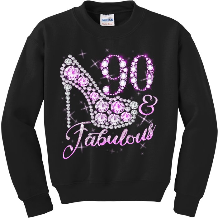 Fabulous & 90 Sparkly Shiny Heel 90th Birthday Kids Sweatshirt