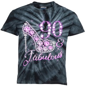 Fabulous & 90 Sparkly Shiny Heel 90th Birthday Kids Tie-Dye T-Shirt