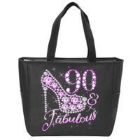 Fabulous & 90 Sparkly Shiny Heel 90th Birthday Zip Tote Bag