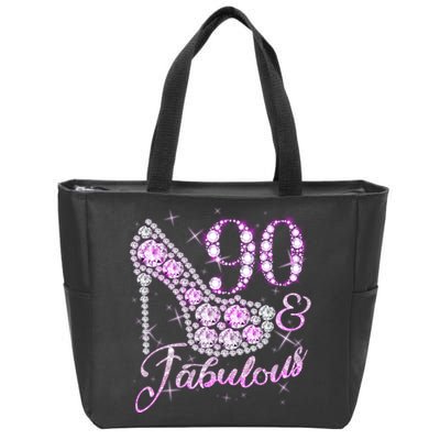 Fabulous & 90 Sparkly Shiny Heel 90th Birthday Zip Tote Bag