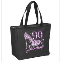 Fabulous & 90 Sparkly Shiny Heel 90th Birthday Zip Tote Bag