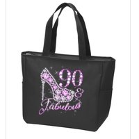 Fabulous & 90 Sparkly Shiny Heel 90th Birthday Zip Tote Bag