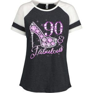 Fabulous & 90 Sparkly Shiny Heel 90th Birthday Enza Ladies Jersey Colorblock Tee