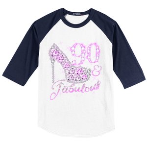 Fabulous & 90 Sparkly Shiny Heel 90th Birthday Baseball Sleeve Shirt