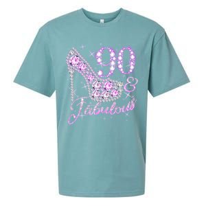 Fabulous & 90 Sparkly Shiny Heel 90th Birthday Sueded Cloud Jersey T-Shirt