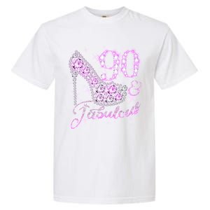 Fabulous & 90 Sparkly Shiny Heel 90th Birthday Garment-Dyed Heavyweight T-Shirt