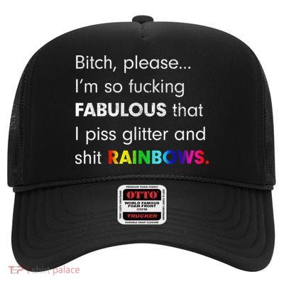Fabulous Glitter And Rainbows Funny Gay Pride High Crown Mesh Back Trucker Hat