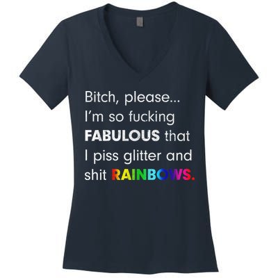 Fabulous Glitter And Rainbows Funny Gay Pride Women's V-Neck T-Shirt