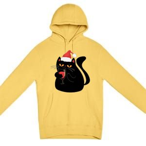 Funny Anti Christmas Drinking Grumpy Cat Flipping Bird Premium Pullover Hoodie