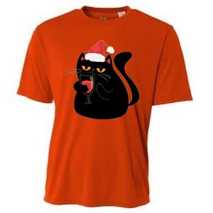 Funny Anti Christmas Drinking Grumpy Cat Flipping Bird Cooling Performance Crew T-Shirt