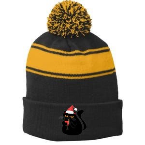 Funny Anti Christmas Drinking Grumpy Cat Flipping Bird Stripe Pom Pom Beanie