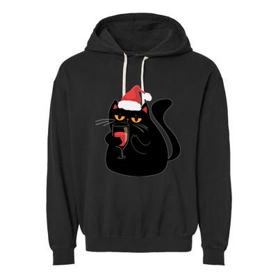 Funny Anti Christmas Drinking Grumpy Cat Flipping Bird Garment-Dyed Fleece Hoodie