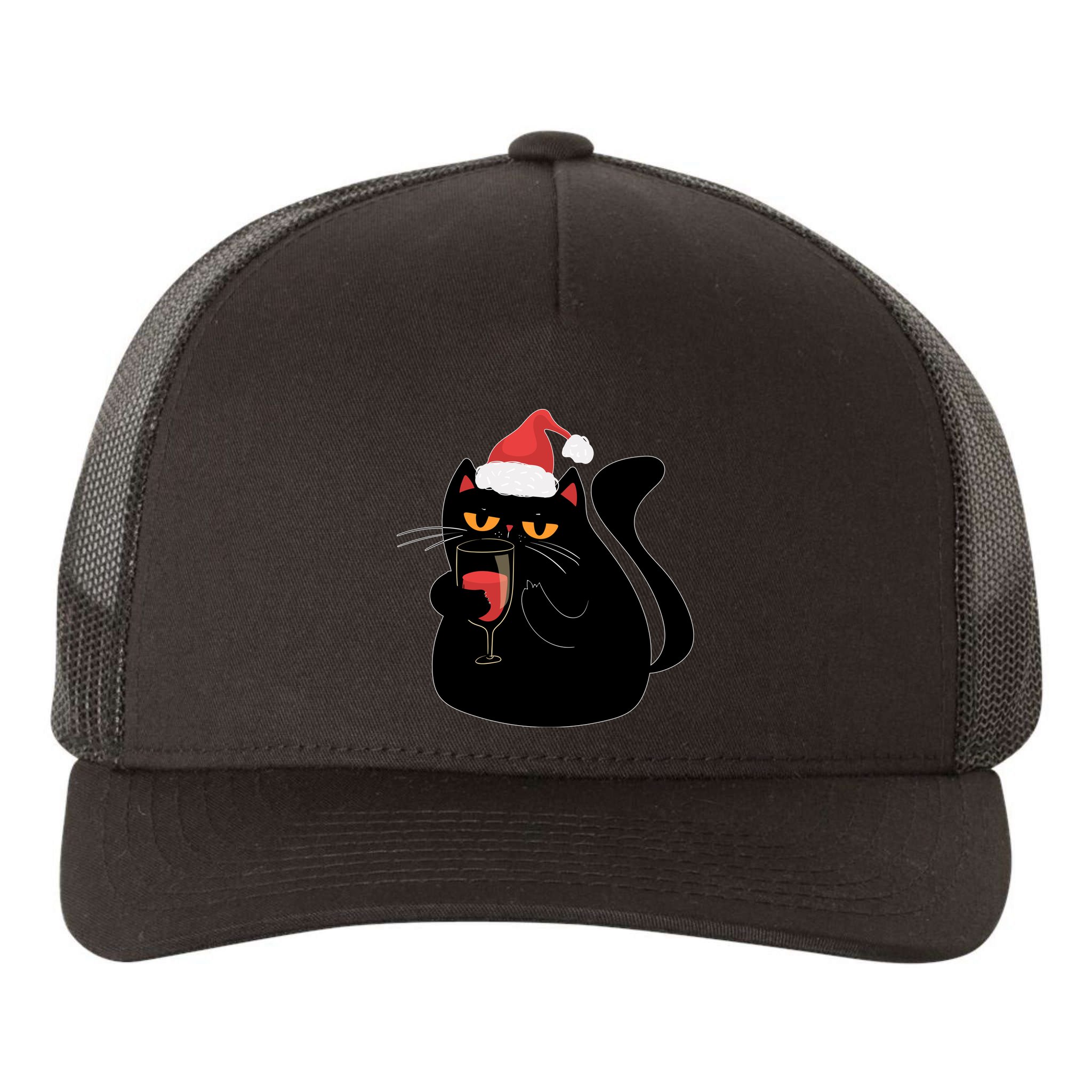 Funny Anti Christmas Drinking Grumpy Cat Flipping Bird Yupoong Adult 5-Panel Trucker Hat