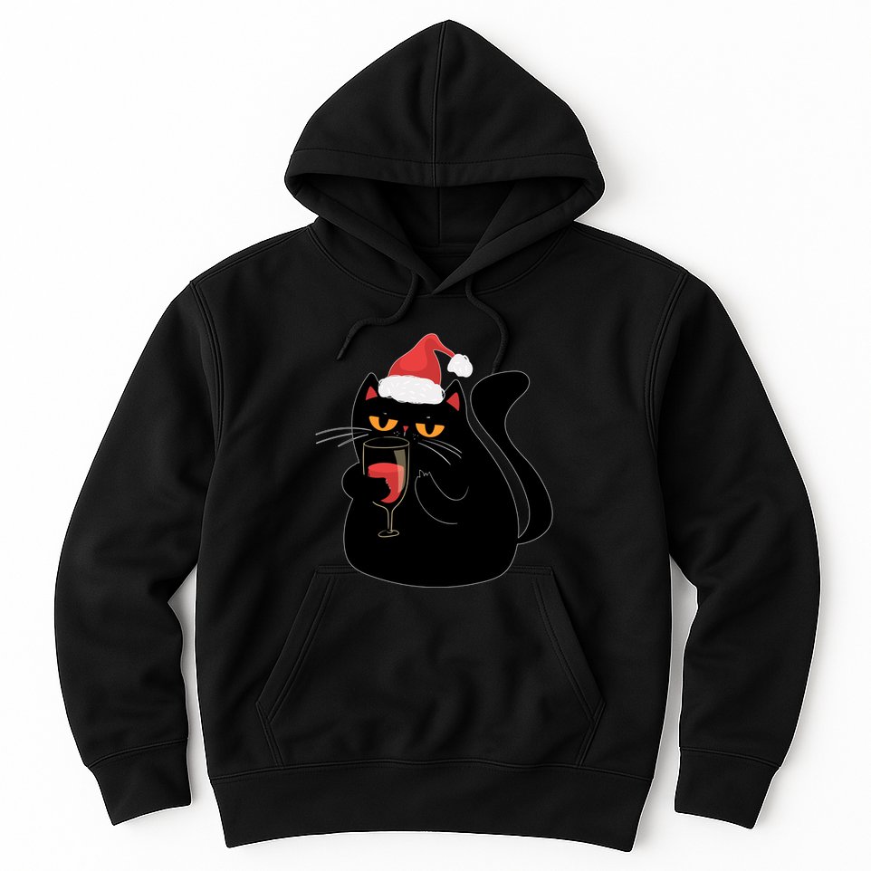 Funny Anti Christmas Drinking Grumpy Cat Flipping Bird Hoodie