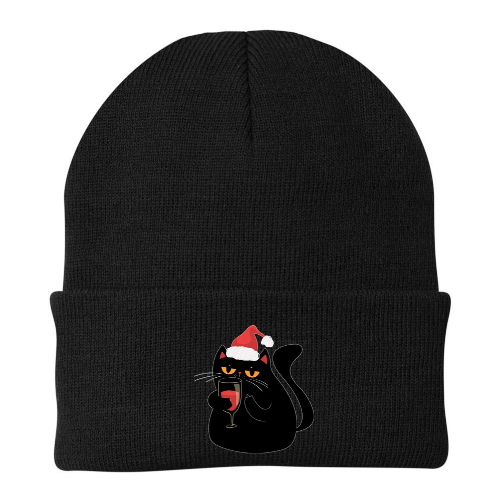Funny Anti Christmas Drinking Grumpy Cat Flipping Bird Beanie