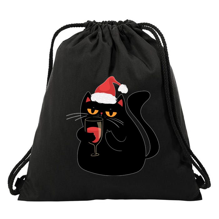 Funny Anti Christmas Drinking Grumpy Cat Flipping Bird Drawstring Bag
