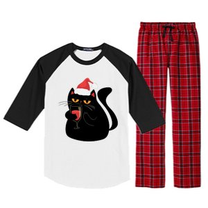 Funny Anti Christmas Drinking Grumpy Cat Flipping Bird Raglan Sleeve Pajama Set