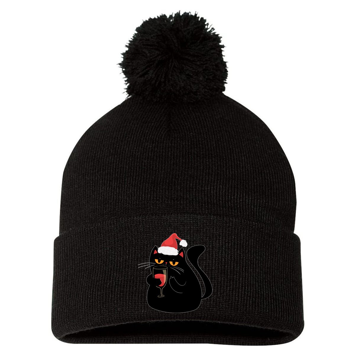 Funny Anti Christmas Drinking Grumpy Cat Flipping Bird Pom Pom 12in Knit Beanie
