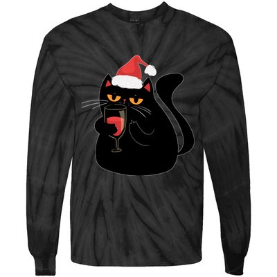 Funny Anti Christmas Drinking Grumpy Cat Flipping Bird Tie-Dye Long Sleeve Shirt