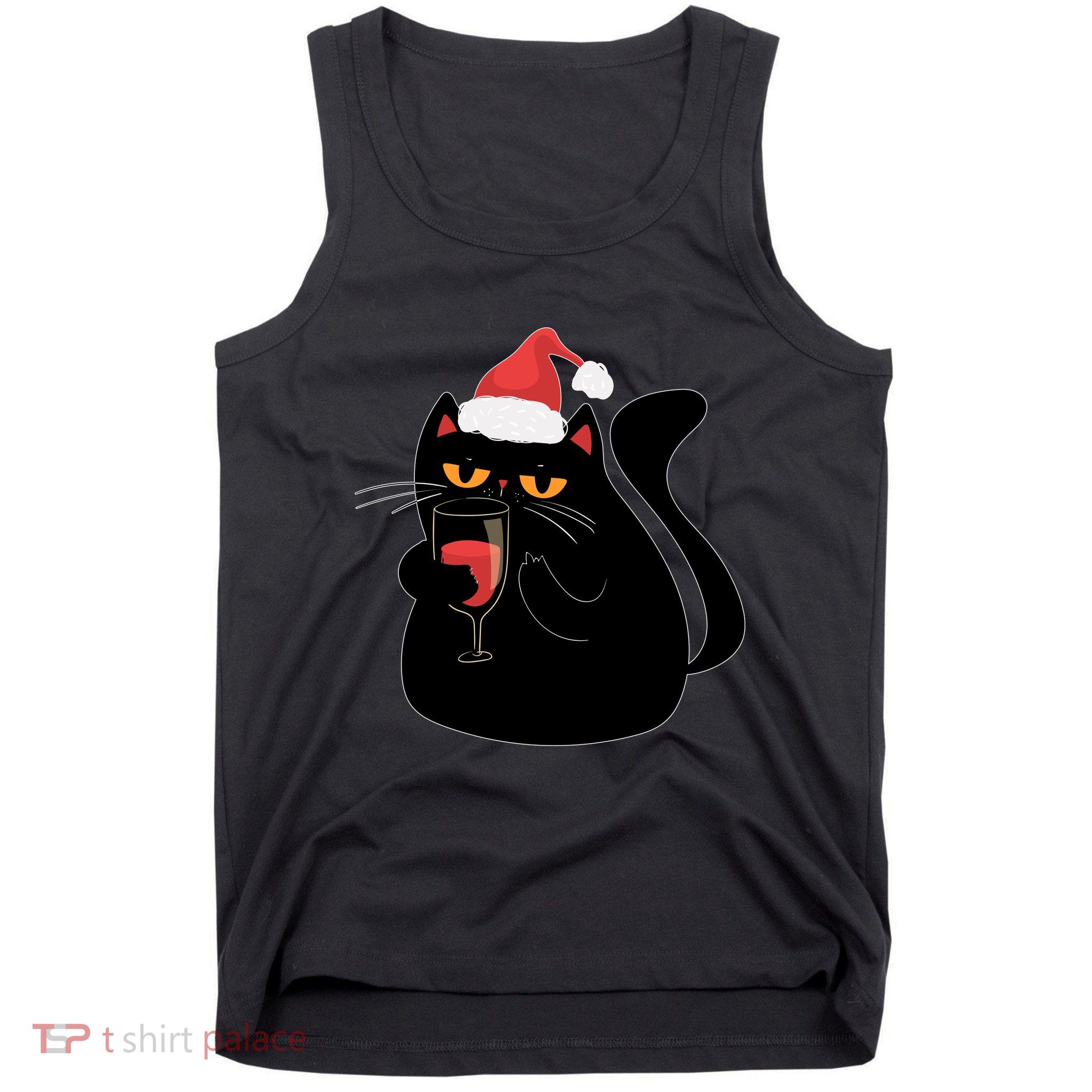 Funny Anti Christmas Drinking Grumpy Cat Flipping Bird Tank Top