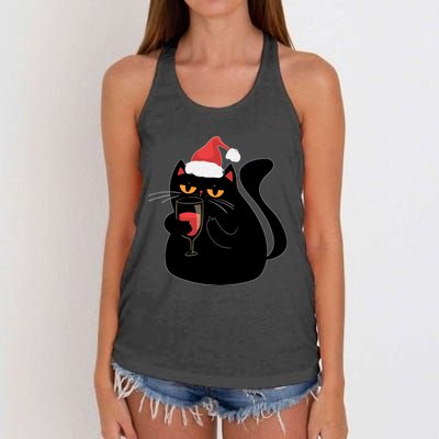 Funny Anti Christmas Drinking Grumpy Cat Flipping Bird Women's Knotted Racerback Tank