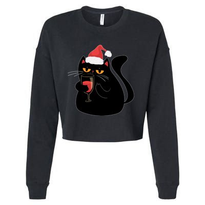 Funny Anti Christmas Drinking Grumpy Cat Flipping Bird Cropped Pullover Crew