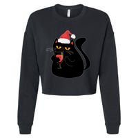 Funny Anti Christmas Drinking Grumpy Cat Flipping Bird Cropped Pullover Crew