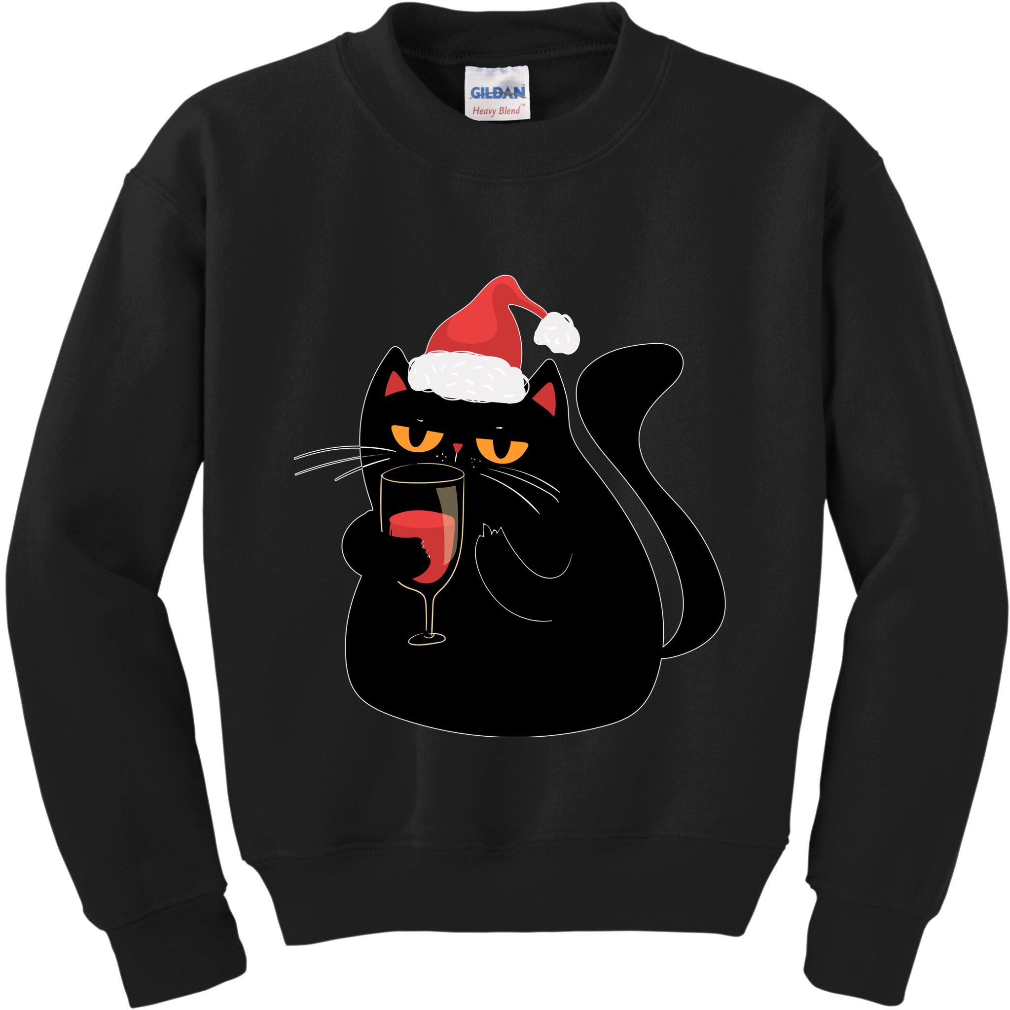 Funny Anti Christmas Drinking Grumpy Cat Flipping Bird Kids Sweatshirt