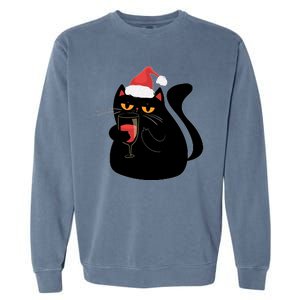 Funny Anti Christmas Drinking Grumpy Cat Flipping Bird Garment-Dyed Sweatshirt