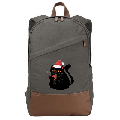 Funny Anti Christmas Drinking Grumpy Cat Flipping Bird Cotton Canvas Backpack