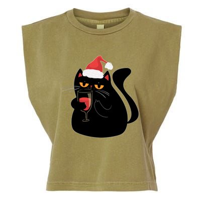Funny Anti Christmas Drinking Grumpy Cat Flipping Bird Garment-Dyed Women's Muscle Tee