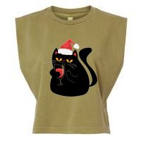 Funny Anti Christmas Drinking Grumpy Cat Flipping Bird Garment-Dyed Women's Muscle Tee