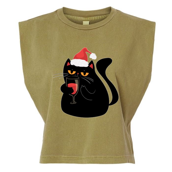 Funny Anti Christmas Drinking Grumpy Cat Flipping Bird Garment-Dyed Women's Muscle Tee