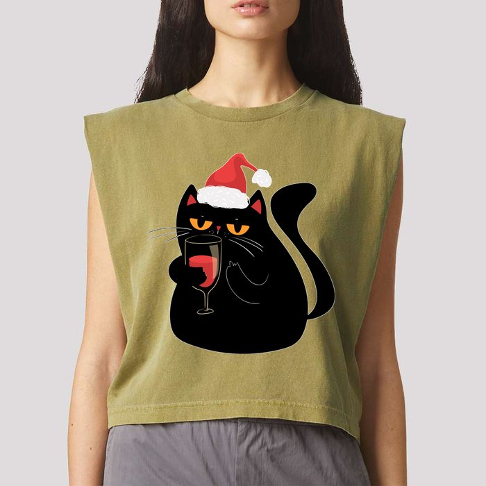 Funny Anti Christmas Drinking Grumpy Cat Flipping Bird Garment-Dyed Women's Muscle Tee