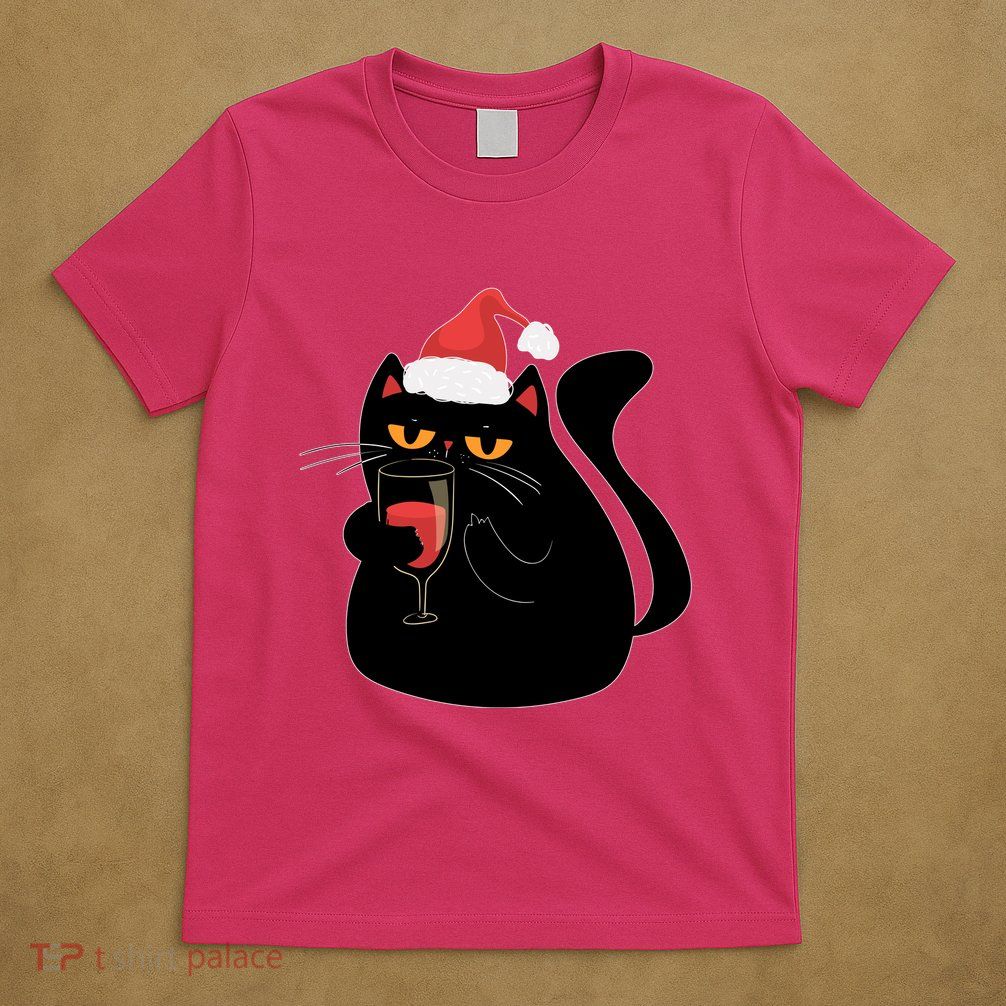 Funny Anti Christmas Drinking Grumpy Cat Flipping Bird T-Shirt