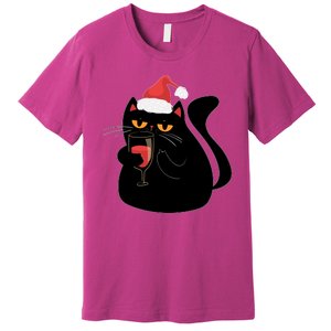 Funny Anti Christmas Drinking Grumpy Cat Flipping Bird Premium T-Shirt