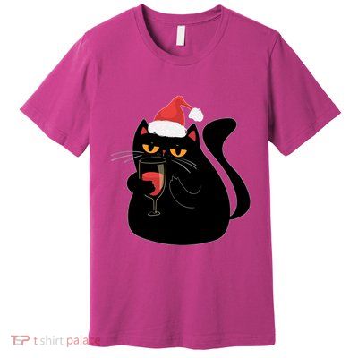 Funny Anti Christmas Drinking Grumpy Cat Flipping Bird Premium T-Shirt