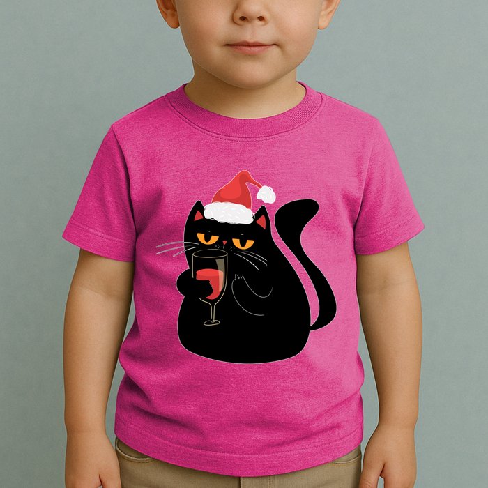 Funny Anti Christmas Drinking Grumpy Cat Flipping Bird Toddler T-Shirt