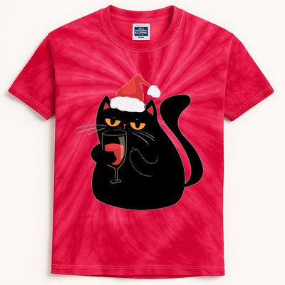 Funny Anti Christmas Drinking Grumpy Cat Flipping Bird Kids Tie-Dye T-Shirt