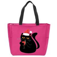 Funny Anti Christmas Drinking Grumpy Cat Flipping Bird Zip Tote Bag