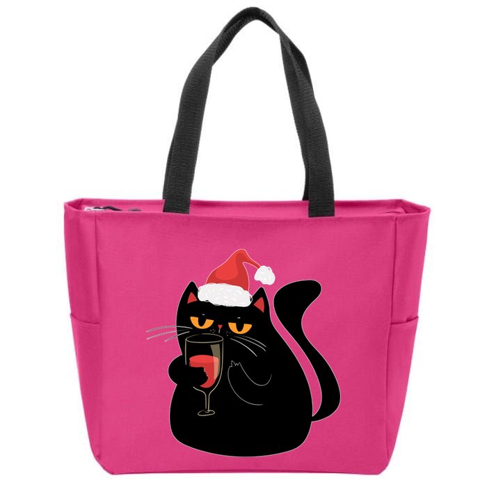 Funny Anti Christmas Drinking Grumpy Cat Flipping Bird Zip Tote Bag