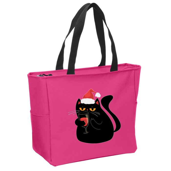 Funny Anti Christmas Drinking Grumpy Cat Flipping Bird Zip Tote Bag