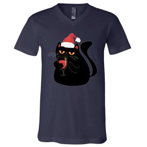 Funny Anti Christmas Drinking Grumpy Cat Flipping Bird V-Neck T-Shirt