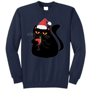 Funny Anti Christmas Drinking Grumpy Cat Flipping Bird Tall Sweatshirt